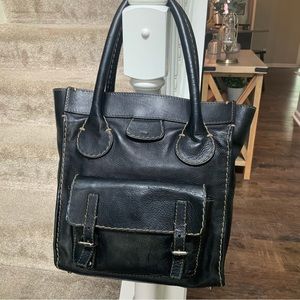 CHLOE Edith Black Leather Shoulder Tote Bag.